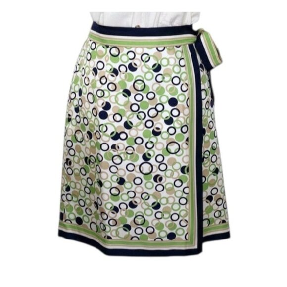 Talbots Circle Print Vintage 100% Silk Preppy Retro Style Wrap Skirt Size 14 - Picture 1 of 7